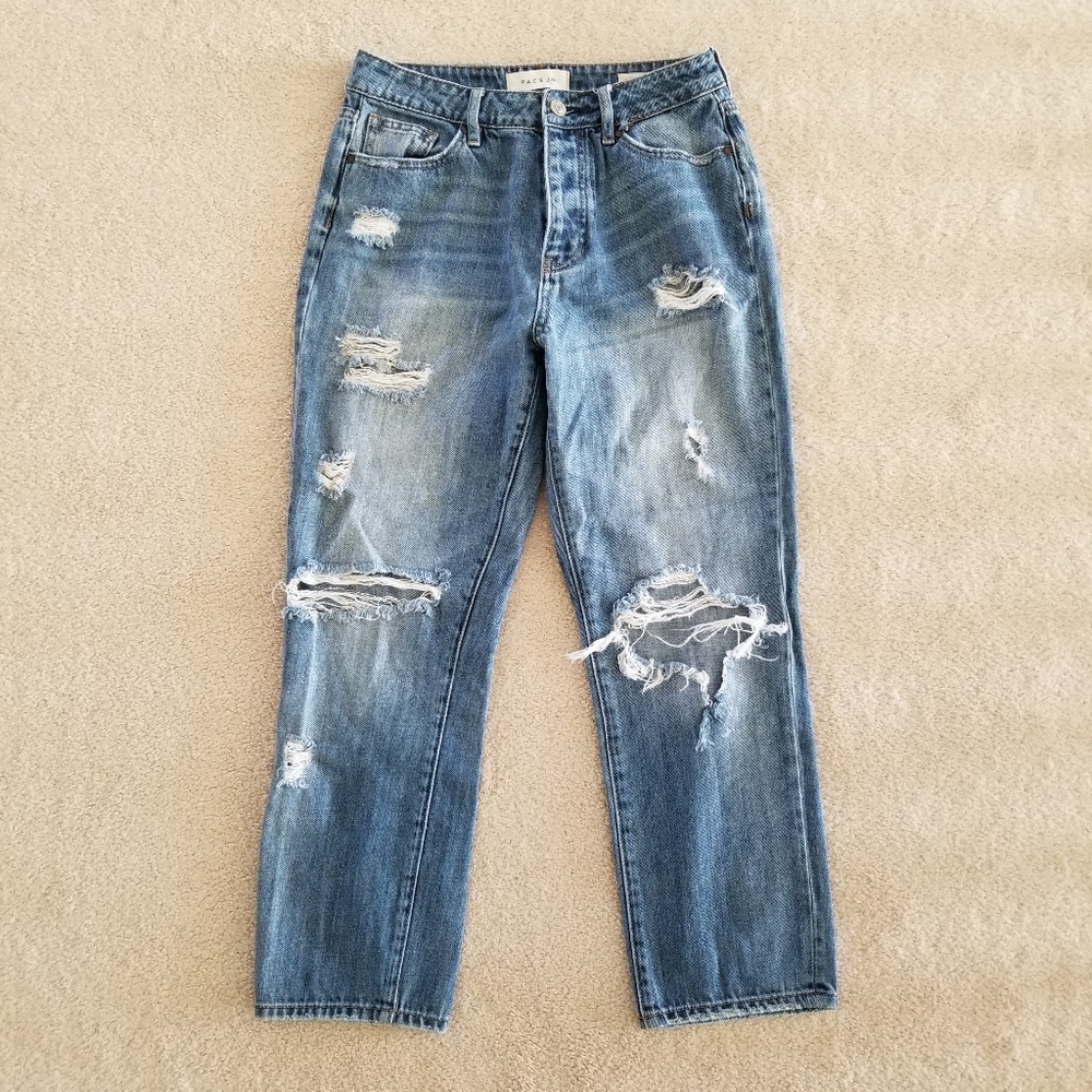 PACSUN Button Fly Faded Distressed Cropped Mom Jean Size 25